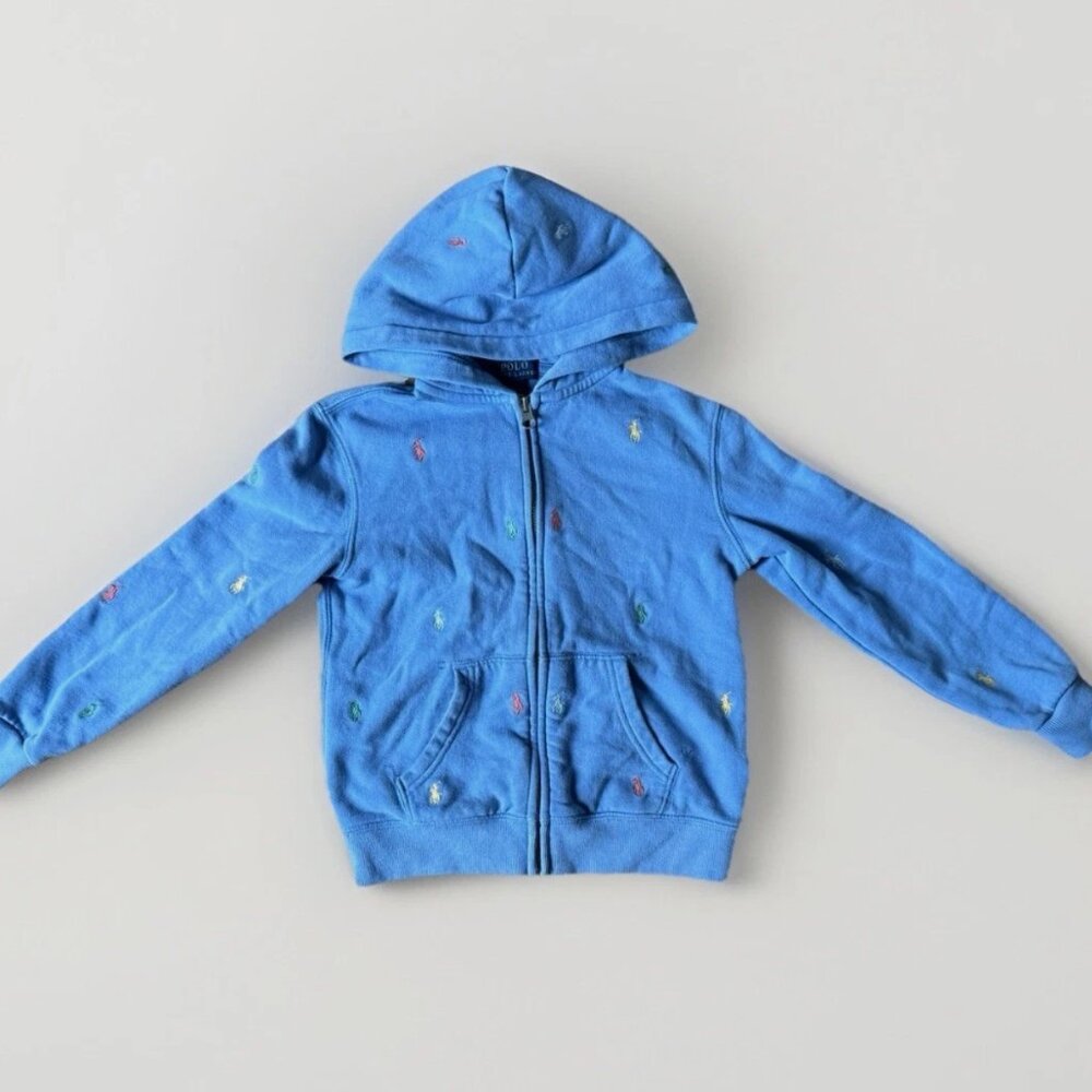 Polo Ralph Lauren Kids Girls Polo Pony embroidered Fleece Full-Zip Hoodie Size 7